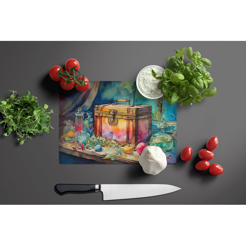 Treasure Chest Glass Cutting Board Large