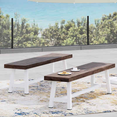 Lot de 2 bancs d'extérieur en bois, style industriel moderne, résistants aux intempéries, assise à lattes, 157 cm L x 38,4 cm P x 43,9 cm H, 2 pièces, banc de salle à manger en bois, 160 cm x 44,5 cm