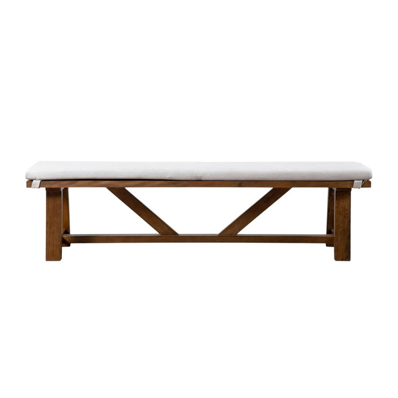 Upholstered Dining Bench With Trestle Base In Brown And White