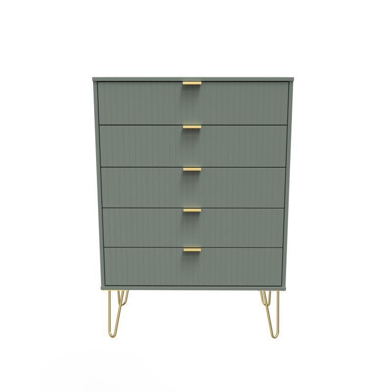 Fully Assembled Aliziah 5 - Drawer Chest of Drawers, Reed Green