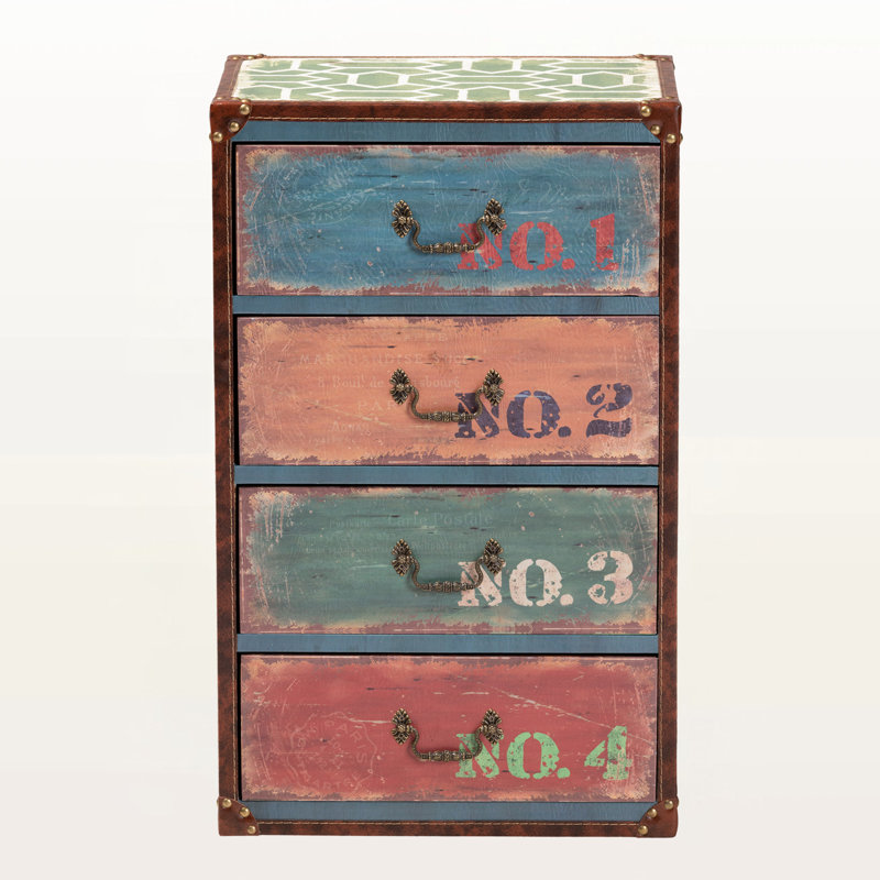 Armoire de rangement vintage à 4 tiroirs Flourish, H 25,29 po x l 15,38 po x P 11,48 po Flourish