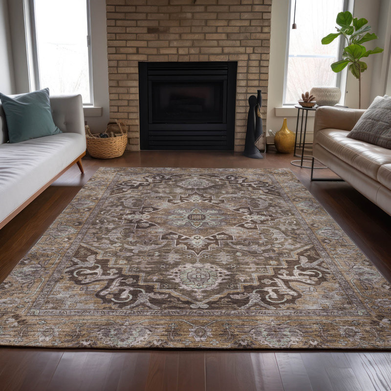 Tapis intérieur / extérieur lavable à la machine Arline ACN2165 Global, Rectangle 8 pi x 10 pi