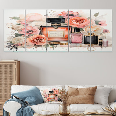 «Pink Fragrant Impressions Perfumes - Perfumes», art mural 5 pièces