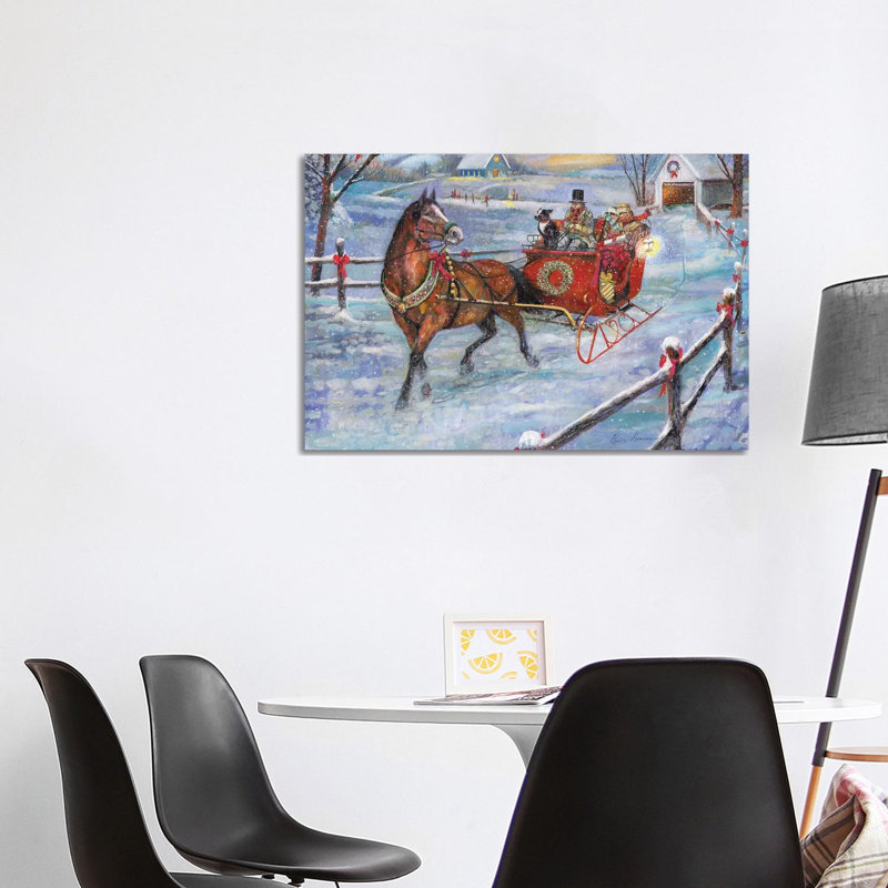 «Sleigh Bells» par Ruane Manning - reproduction d'art, Aucun mat, Toile tendue, H 26 po x l 40 po x 1,5 po