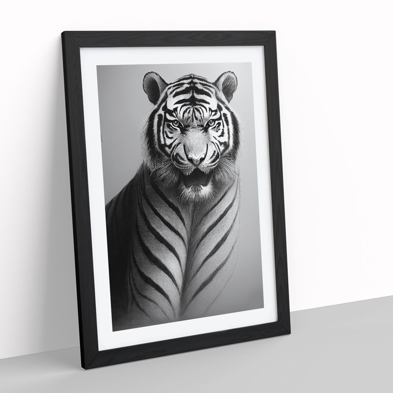 Monochrome Tiger No.6 - Wrapped Canvas Print, 64cm H x 46cm W x 2cm D, Black  Framed