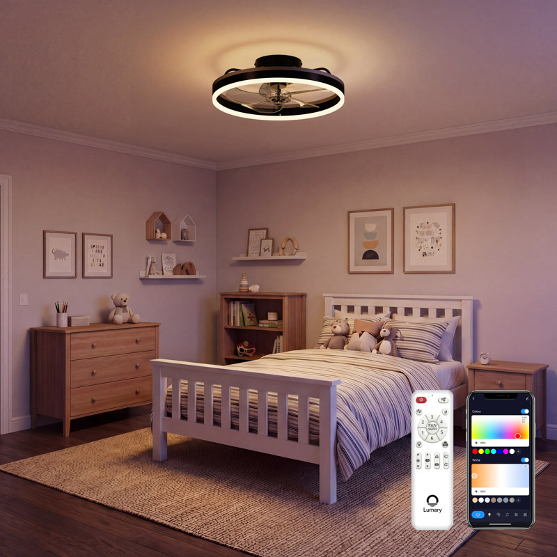  Lumary 20" Smart WiFi Ceiling Fan with Dual Lights, Flush Mount RGBAI Ceiling Fans, Modern LED Works with Alexa Google Assistant, Remote Control (Black)