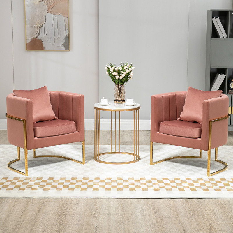 Zianah Velvet Barrel Chair, Pink Velvet