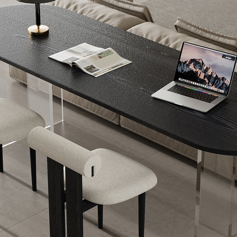 Black+Clear Oval Solid Wood+Acrylic desks, 29.53" H x 70.87" W x 23.62" D
