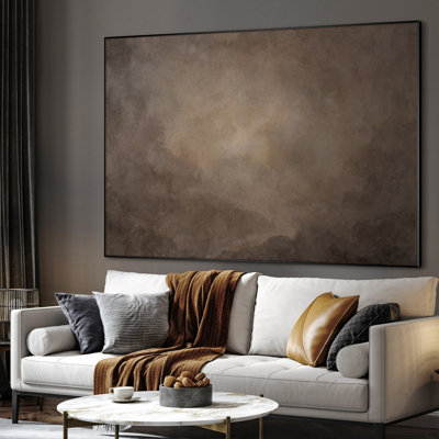 Extra Large Wall Art Fabric Print - Brown Cloud Neutral Abstract Artwork Decor for Living Room or Bedroom - "Frame Assembly Required (Unfinished Frame)"