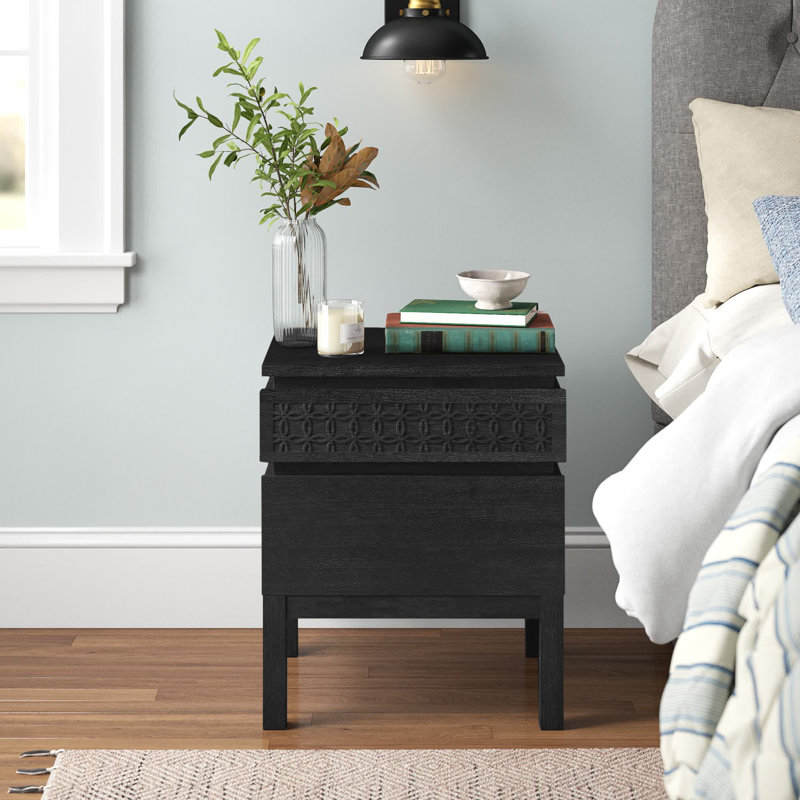 Behling 50cm W Solid + Manufactured Wood Bedside Table, Black Charcoal