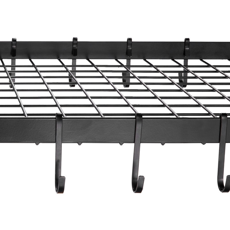 Black Carbon Steel Ceiling Mounted Pot Rack with 12 Hooks