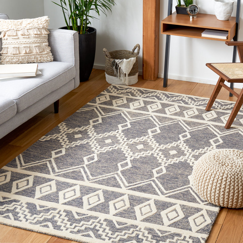 Abbiegail Southwestern Handmade Tufted Wool Grey/Ivory Area Rug, Rectangle 4' x 6'