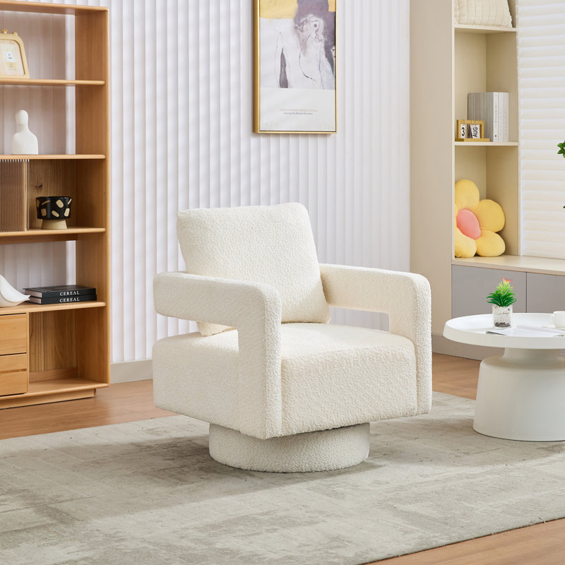 Fauteuil demi-tonneau pivotant rembourré Riqui, Tissu beige