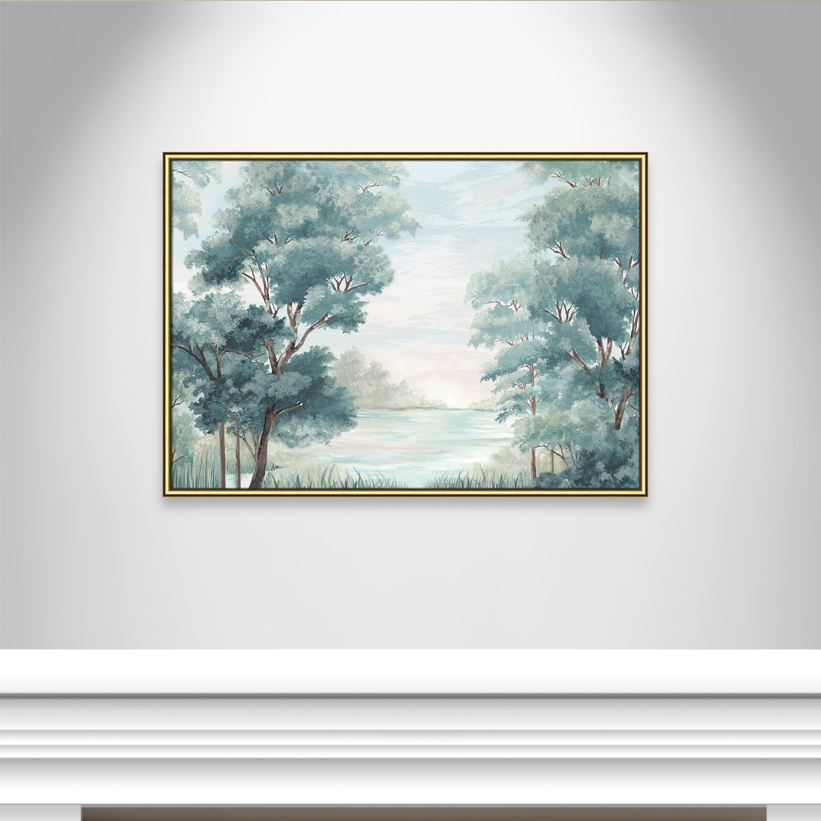 LeeRoy "Calm Forest River" Painting, 30.75" H x 42.75" W x 0.87" D, Gold Framed