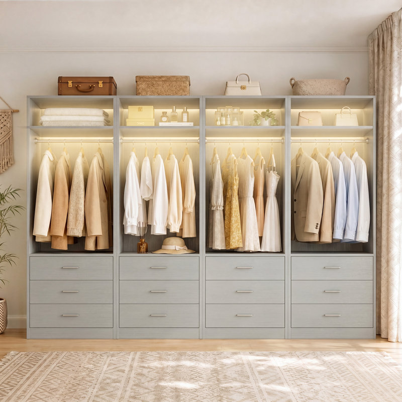 Freestanding 48" Closet System With 6 Wood Drawers, Gray