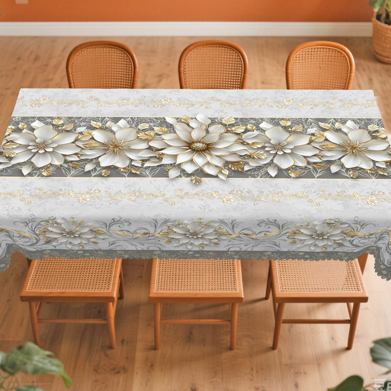 Nappe 1pc à imprimé floral 3D moderne, nappe ronde / rectangulaire à motif floral de style campagnard, décoration extérieure de fête de Noël, accessoires de cuisine, décoration florale en marbre noble et élégante