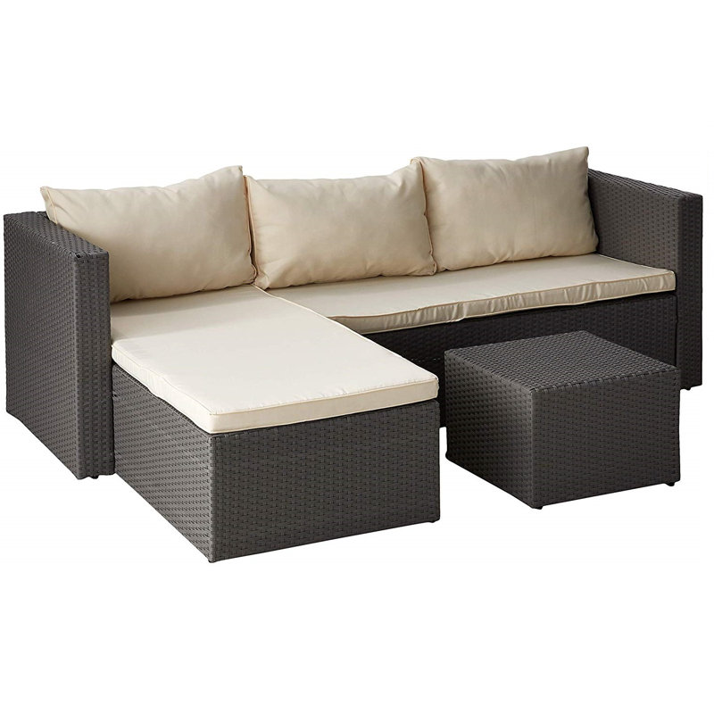 Ensemble de conversation modulaire en rotin 3 pièces avec coussins Cleethorpes