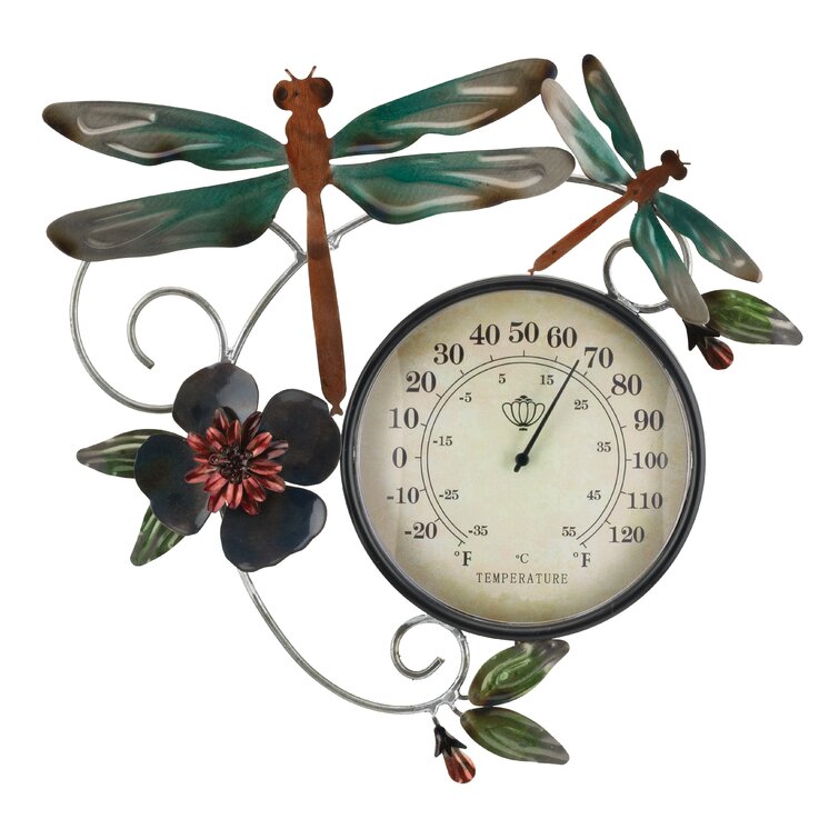 38H Outdoor Thermometer Garden Stake Metal with Bee Decoration for Patio, Garden, Porch August Grove