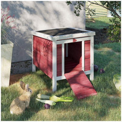 Petite cage en bois pour lapin avec cage de cochon d'Inde avec toit ouvert et imperméable, rouge