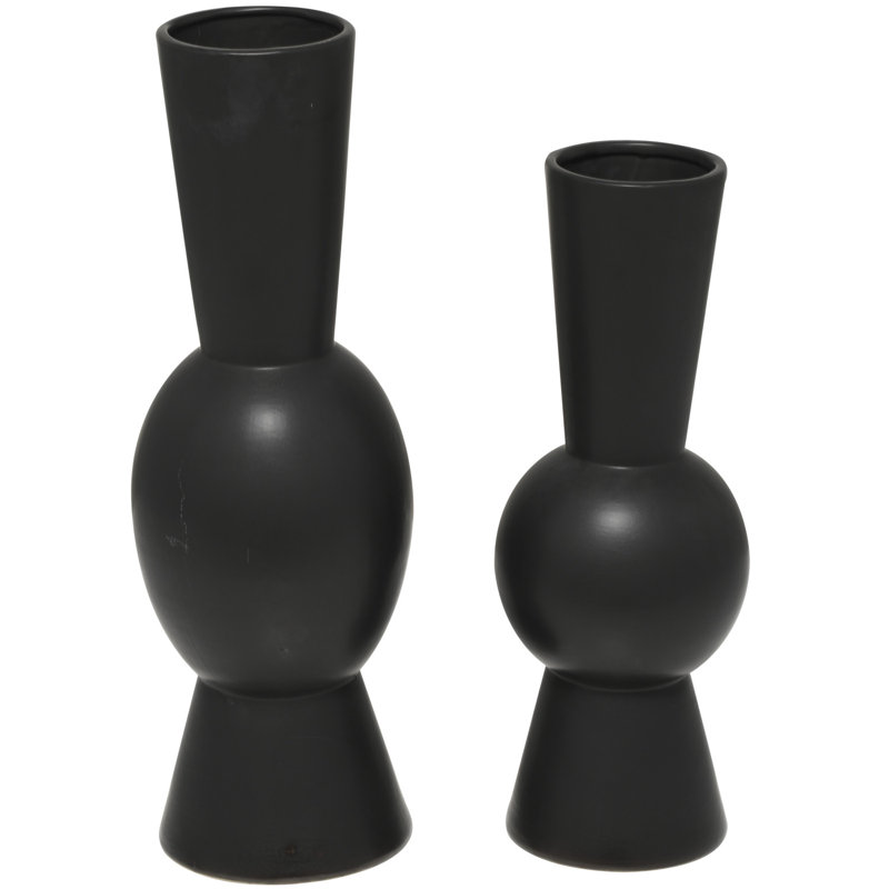 Black Ceramic Trumpet Table Vase Set of 2