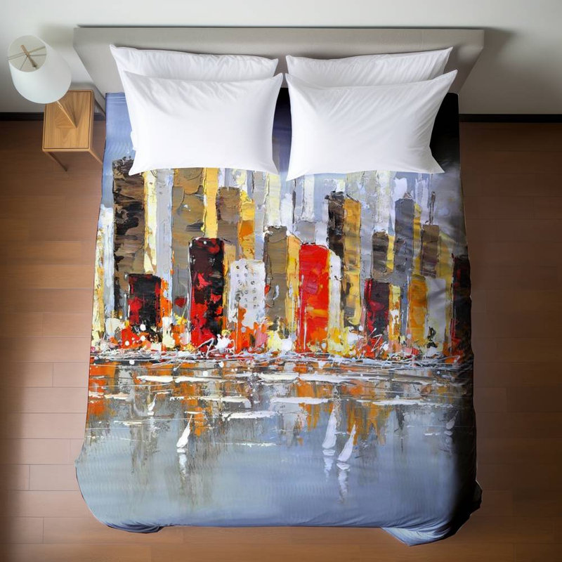 Colorful Cityscape Duvet Cover | Bedroom Decor with Reflection