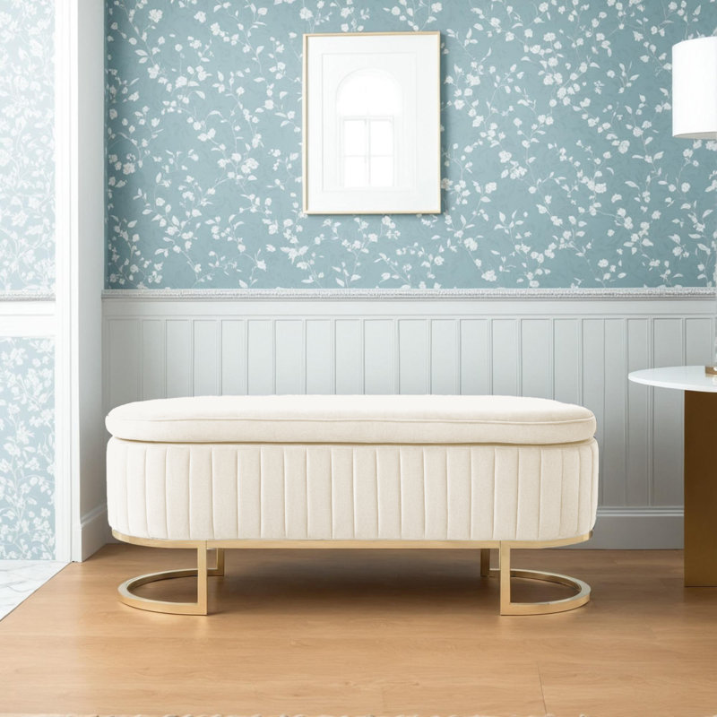 Banc de rangement rembourré en velours, Beige