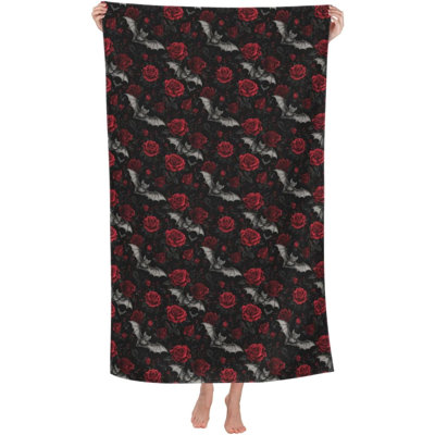 Serviette de plage gothique chauve-souris rose en microfibre douce, absorbante, à séchage rapide et sans sable, idéale pour les voyages, la piscine et la salle de bain. Cadeau parfait pour hommes et femmes. Accessoires de plage, 127 x 152 cm.
