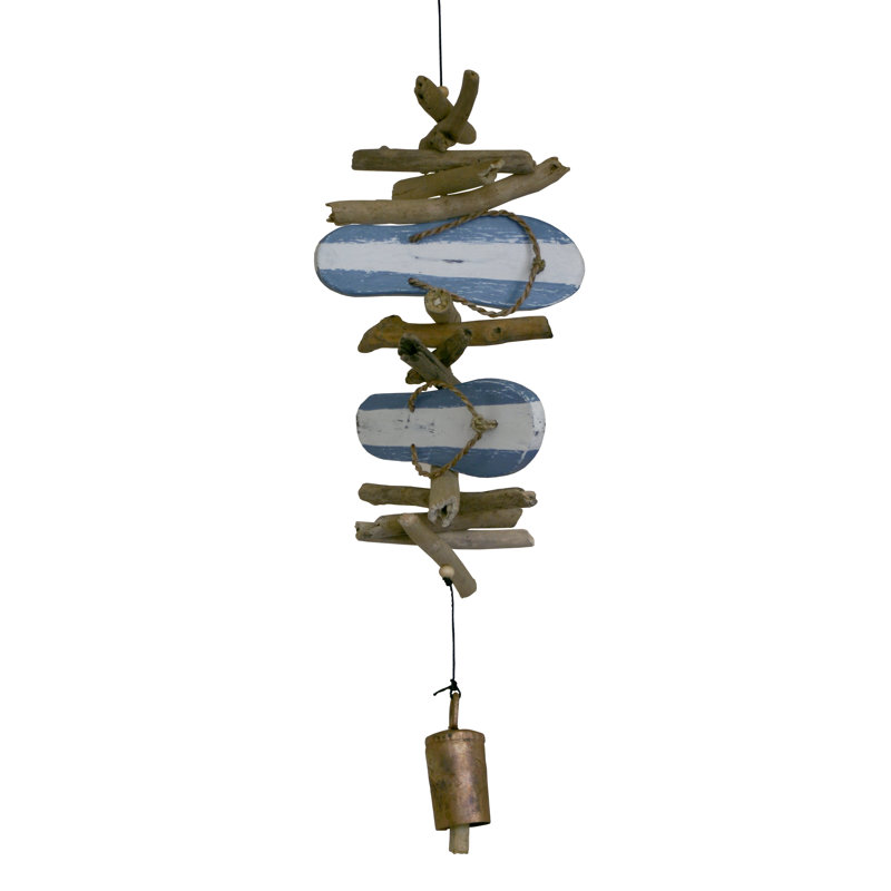 Carillon au vent en bois rayé, Bleu