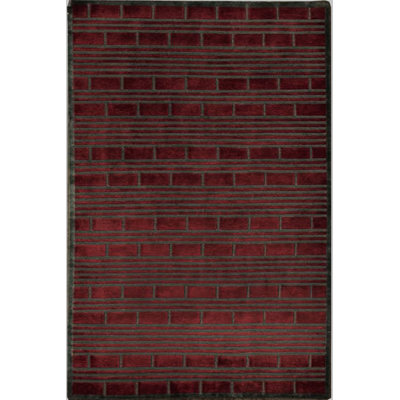 Wool Geometric Area Rug in Red