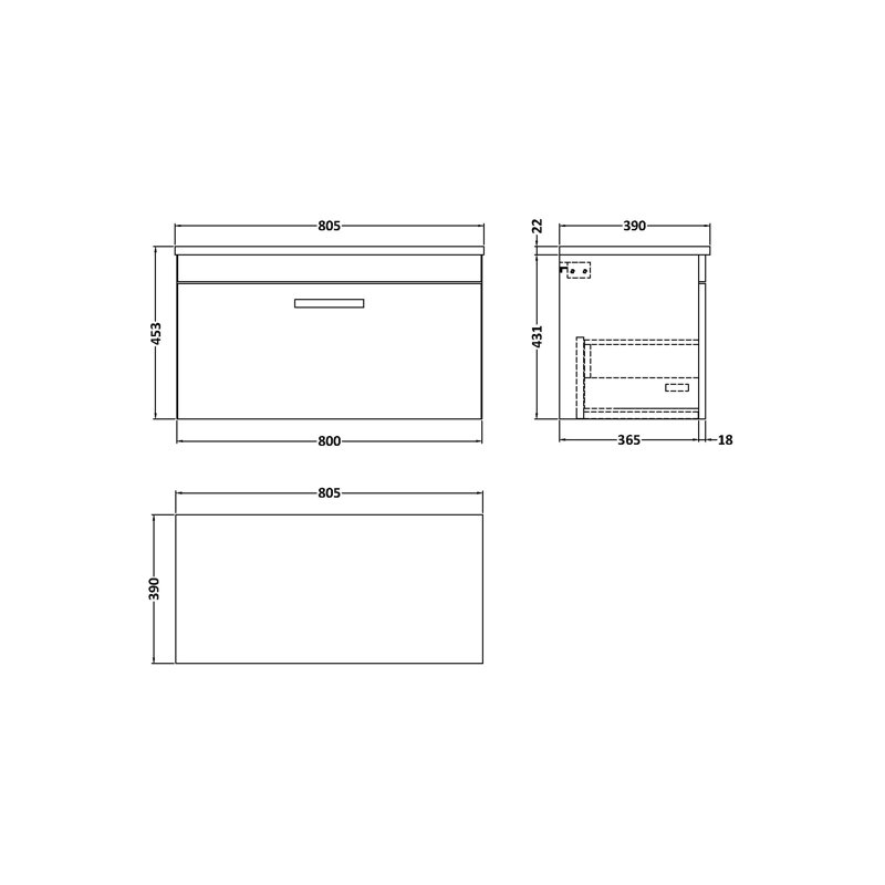 Athena 31.69cm Single Bathroom Vanity Base Only, Anthracite Woodgrain