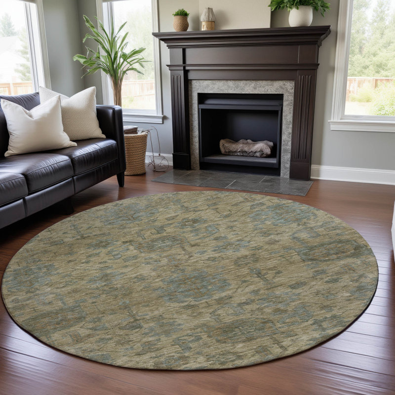 Premium Machine Washable Grafals AMF1105 Damask Rug, Round 8'