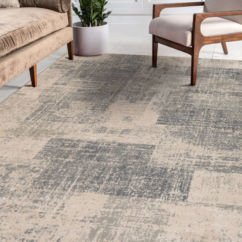 Nemahan Transitional Abstract Durable Performance Beige/Gray-Blue Area Rug, Rectangle 10'6" x 13'9"