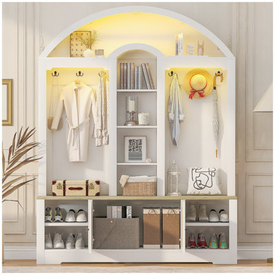 Multi-functional wardrobe/entrance wardrobe, equipped with shoe racks, clothes hangers and hooks. Wardrobe - A wardrobe is made of sturdy medium-density fiberboard with modern design and practical storage