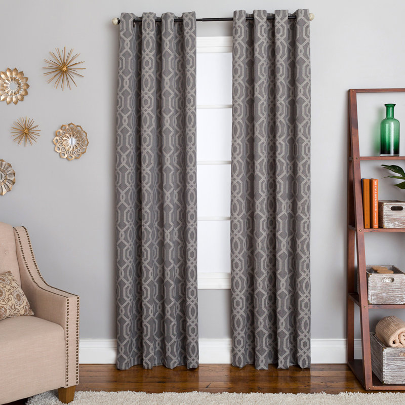 Tonileigh Polyester / Cotton Light-Filtering Geometric Curtain Panel with Grommet Top, 50'' W x 63'' L, Granite
