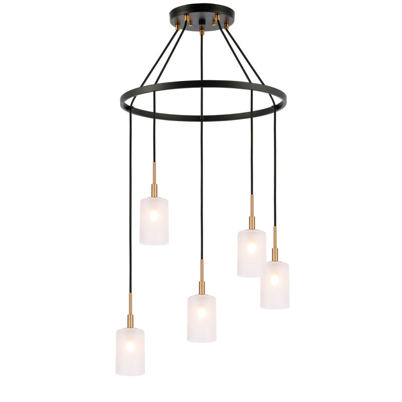 Luminaire suspendu cylindre grappe 5 lumières Herr, Bronze / Laiton