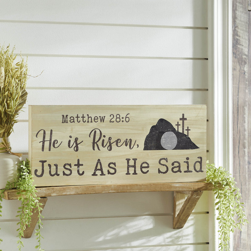 Antique White and Storm Grey MDF He Is Risen Wall Sign