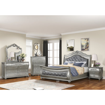 Ensemble de chambre avec lit tapissier en cristal de style traditionnel 5 pièces Destiny