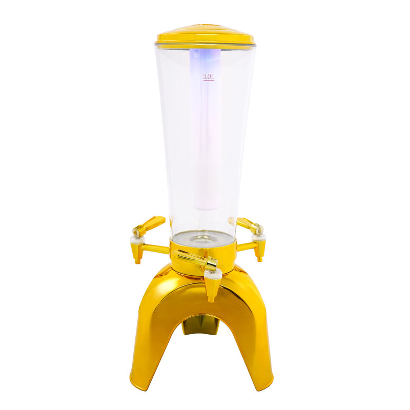 101.45Oz Capacity Beer Dispenser With Ice Container And LED Light And 3 Faucets, Yellow
