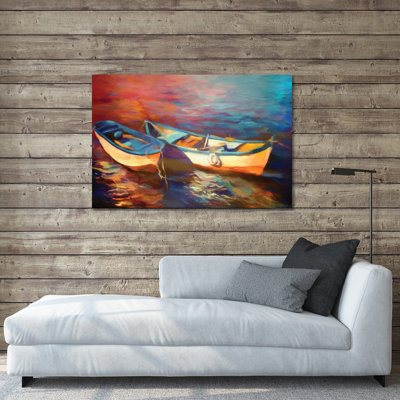 Canots au crépuscule, impression sur verre acrylique