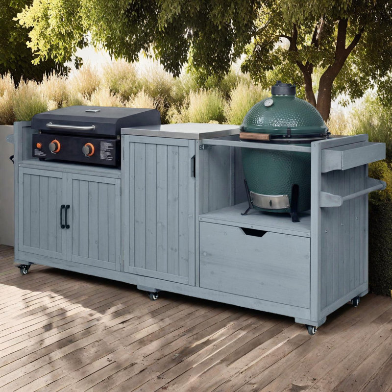 Îlot de cuisine extérieur 80,5 po pour grande plaque de cuisson et tablettes Blackstone, Bleu gris