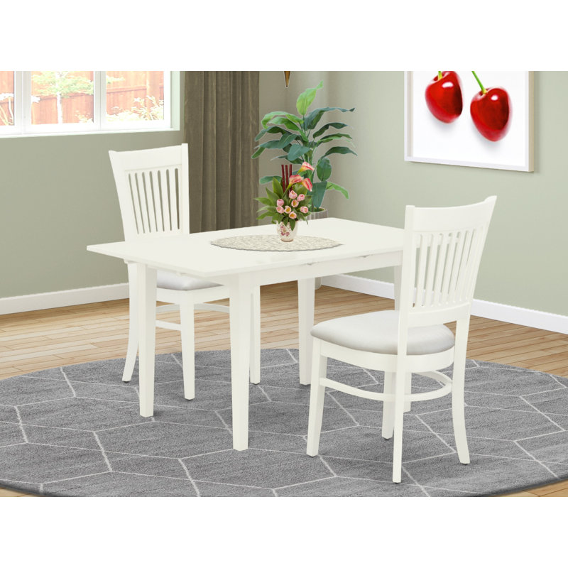 Ensemble de table de salle à manger rectangulaire en bois massif avec plateau papillon, Lin blanc, Gris / Blanc