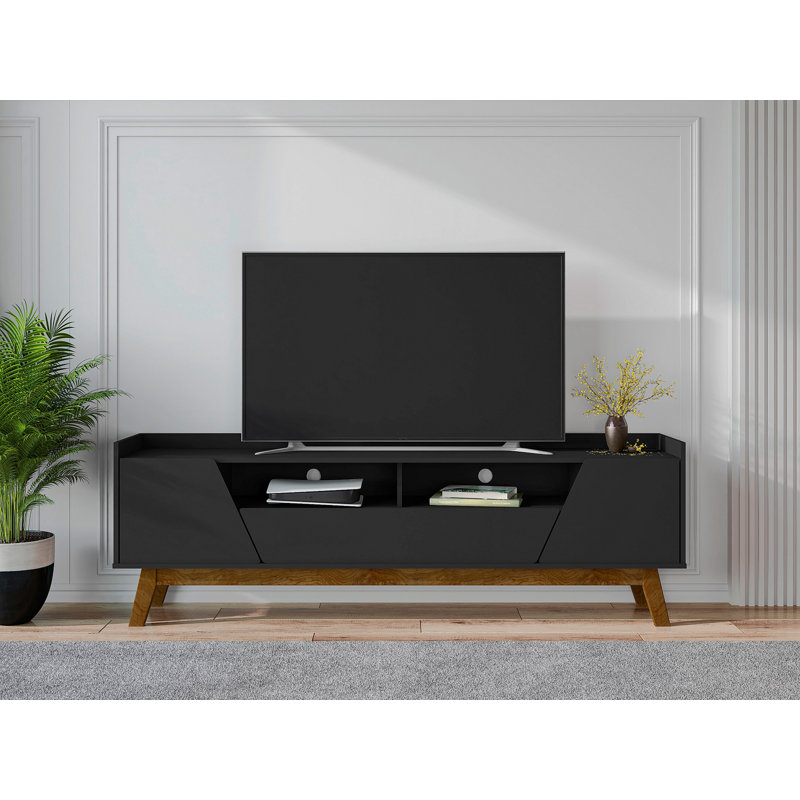 Meuble télé Marcus 71 po avec 4 tablettes et 1 tiroir pour téléviseur de 70 po ou moins Marcus, Noir mat