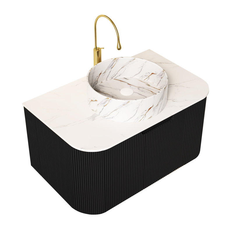 Meuble-lavabo 30 po - Lavabo en céramique blanc avec vasque en contreplaqué noir, Blanc/Noir, 30"