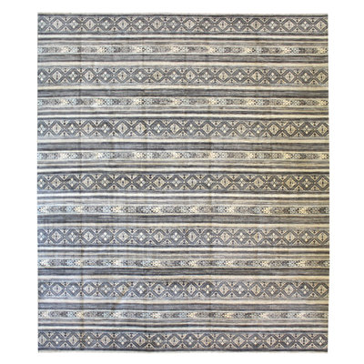 Tapis gris en laine noué à la main de conception unique 12 pi x 14 pi 10 po nouvel âge Shahsevan Khorjin