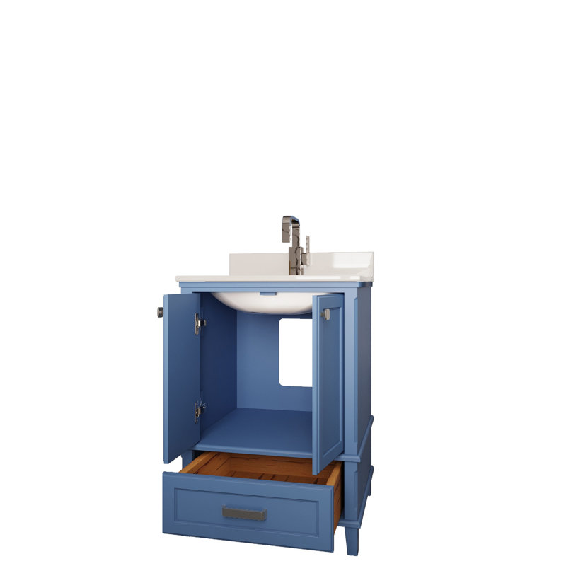 Ensemble de meuble-lavabo simple 23,6 po avec miroir Chakib, Bleu