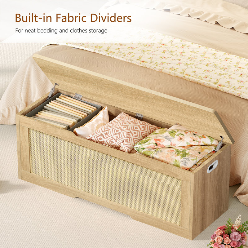 Coffre de rangement en rotin Bambina, H 19,49 po x l 47,24 po x P 15,75 po, Bois naturel