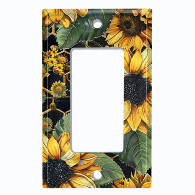 Couvercle de plaque d'interrupteur en métal standard 1 bande GFI Rocker - Honeycomb and Sunflowers