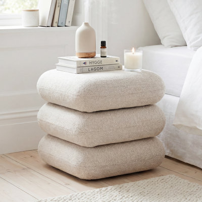 Square Linen Swivel Ottoman Footstool with Stacked Cushion Design for Living Room