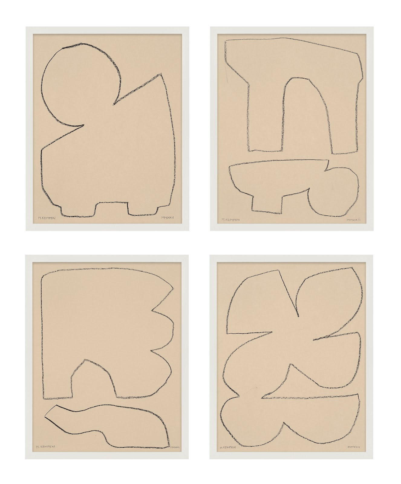 Freya "Outlines" 4-Piece Painting Set, White Framed, 30" W x 38" H