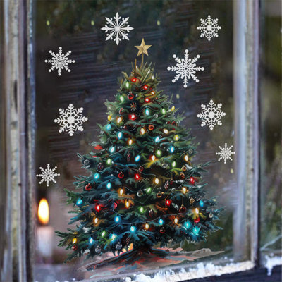Window Stickers Colored Lights Christmas Tree Snowflake Decoration Stickers Double-sided Printing Visual Window Stickers